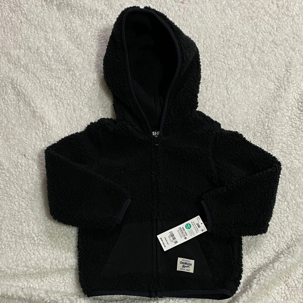 OshKosh B'gosh baby boys size 24mo Black Fleece jacket coat w/ hood  NWT